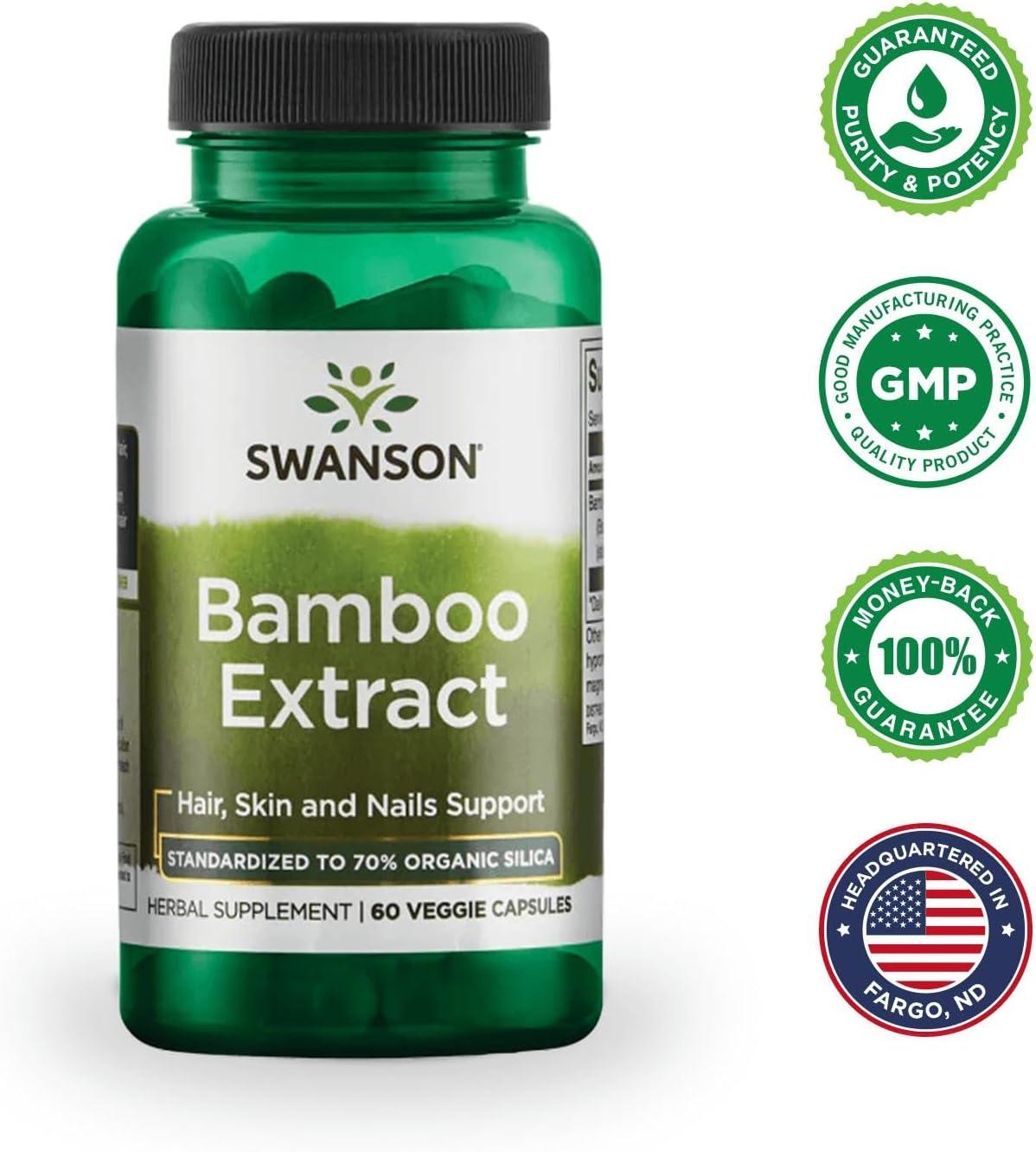 imageSwanson Bamboo Extract for Hair and Nails Silica Supplement Supports Collagen 300 mg 60 Veggie Capsules60 Count Pack of 1