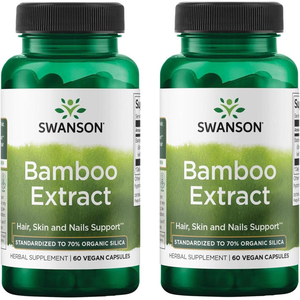 imageSwanson Bamboo Extract for Hair and Nails Silica Supplement Supports Collagen 300 mg 60 Veggie Capsules60 Count Pack of 2