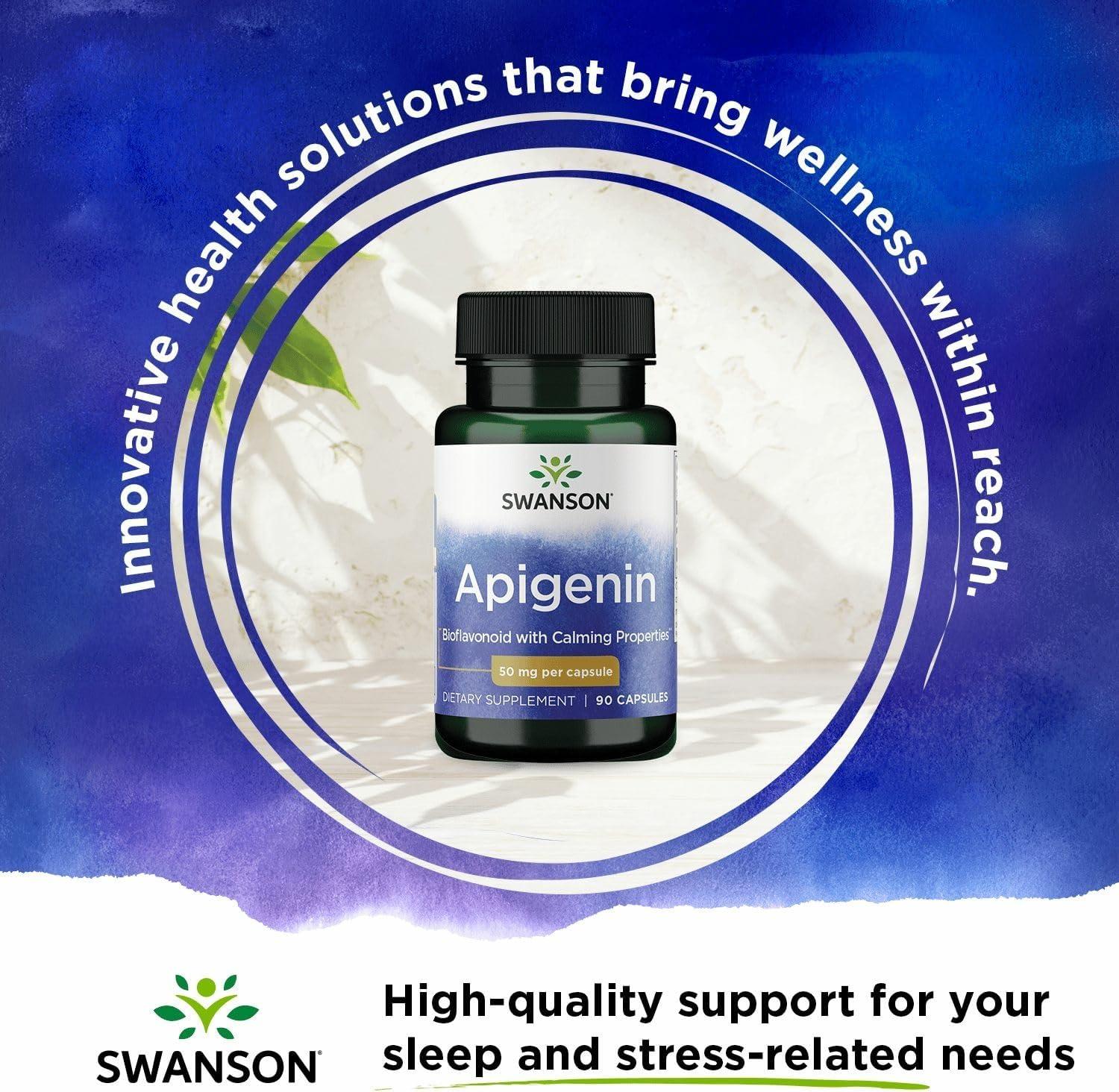 imageSwanson Apigenin Supplement 50mg Capsules 90 Count Helps Promote Sleep Stress Relief amp Overall Mens Health90 Count Pack of 4