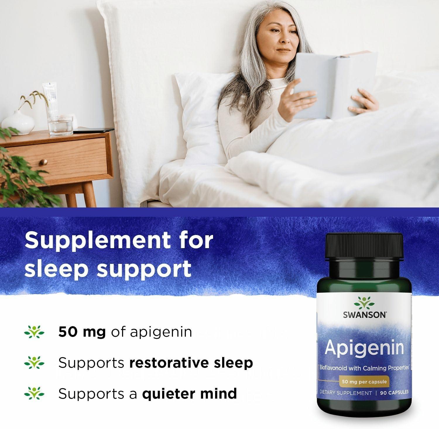 imageSwanson Apigenin Supplement 50mg Capsules 90 Count Helps Promote Sleep Stress Relief amp Overall Mens Health90 Count Pack of 4
