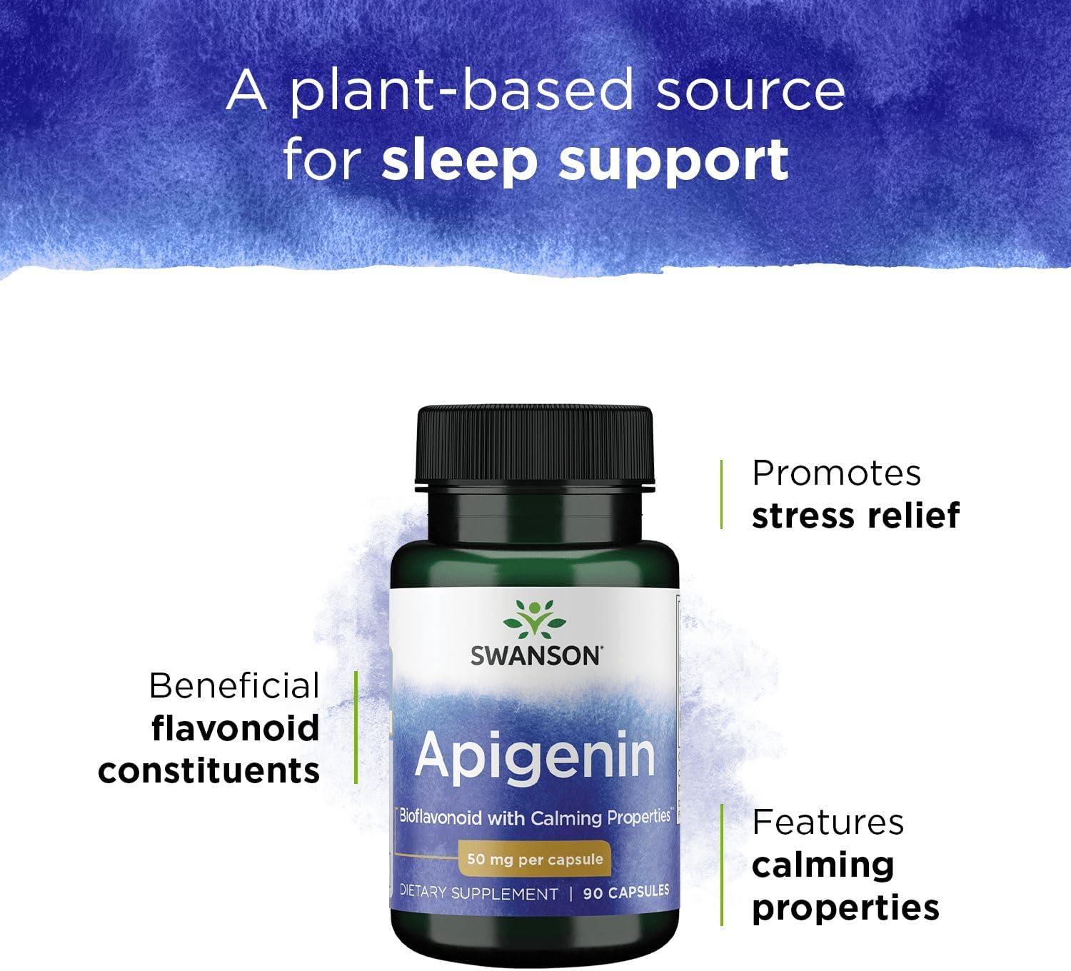 imageSwanson Apigenin Supplement 50mg Capsules 90 Count Helps Promote Sleep Stress Relief amp Overall Mens Health90 Count Pack of 4