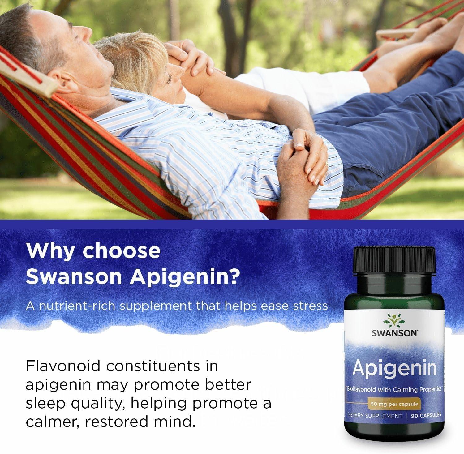 imageSwanson Apigenin Supplement 50mg Capsules 90 Count Helps Promote Sleep Stress Relief amp Overall Mens Health90 Count Pack of 4