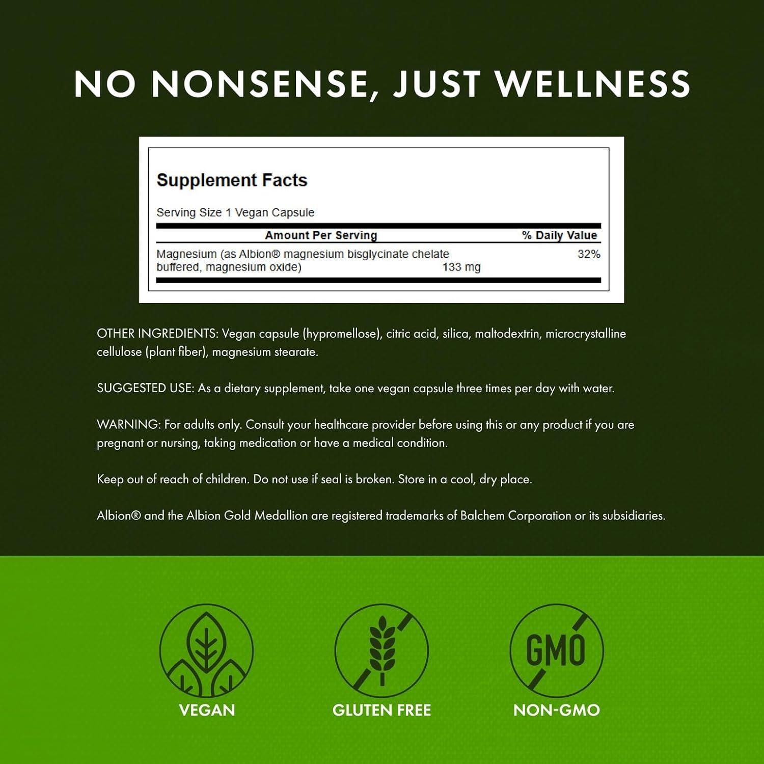 imageSwanson Chelated Magnesium 133 Milligrams 90 Capsules 2 Pack90 Count Pack of 4