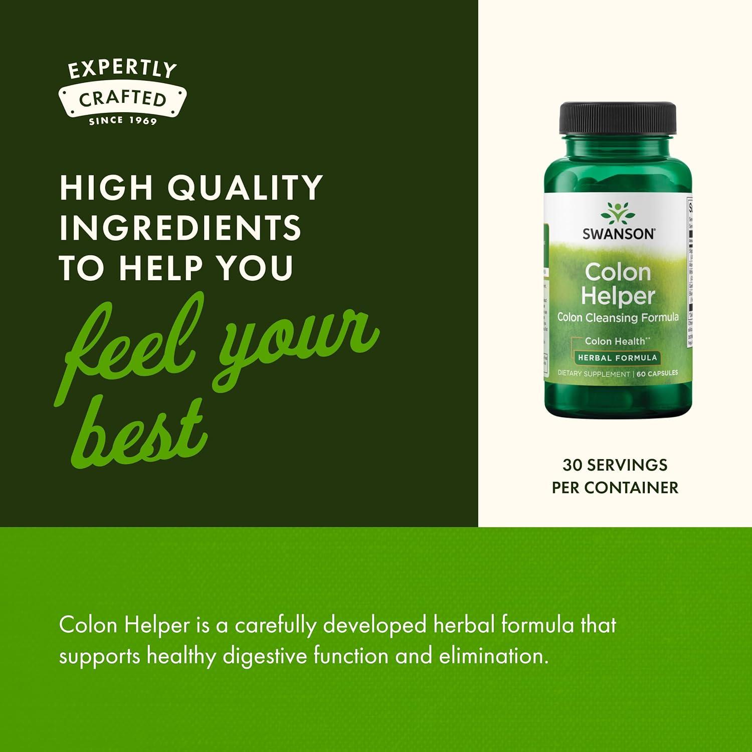 imageSwanson Colon Helper Promotes Digestive Health Using Vervain Goldenseal Root Slippery Elm Bark amp More Herbal Supplement Aiding Healthy Eliminations 60 Capsules1 Pack60 Count Pack of 1