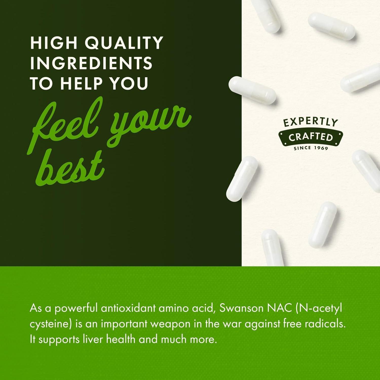 imageSwanson NAC NAcetyl Cysteine Antioxidant Liver Support amp Amino Acids Supplement 600 mg 100 Capsules