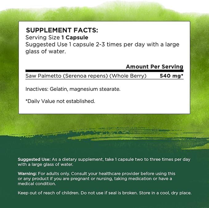 imageSwanson Saw Palmetto Herbal Supplement Promoting Male Prostate Health Support Natural Hair Supplement amp Urinary Health Support 540 mg 250 Capsules250 Count Pack of 4