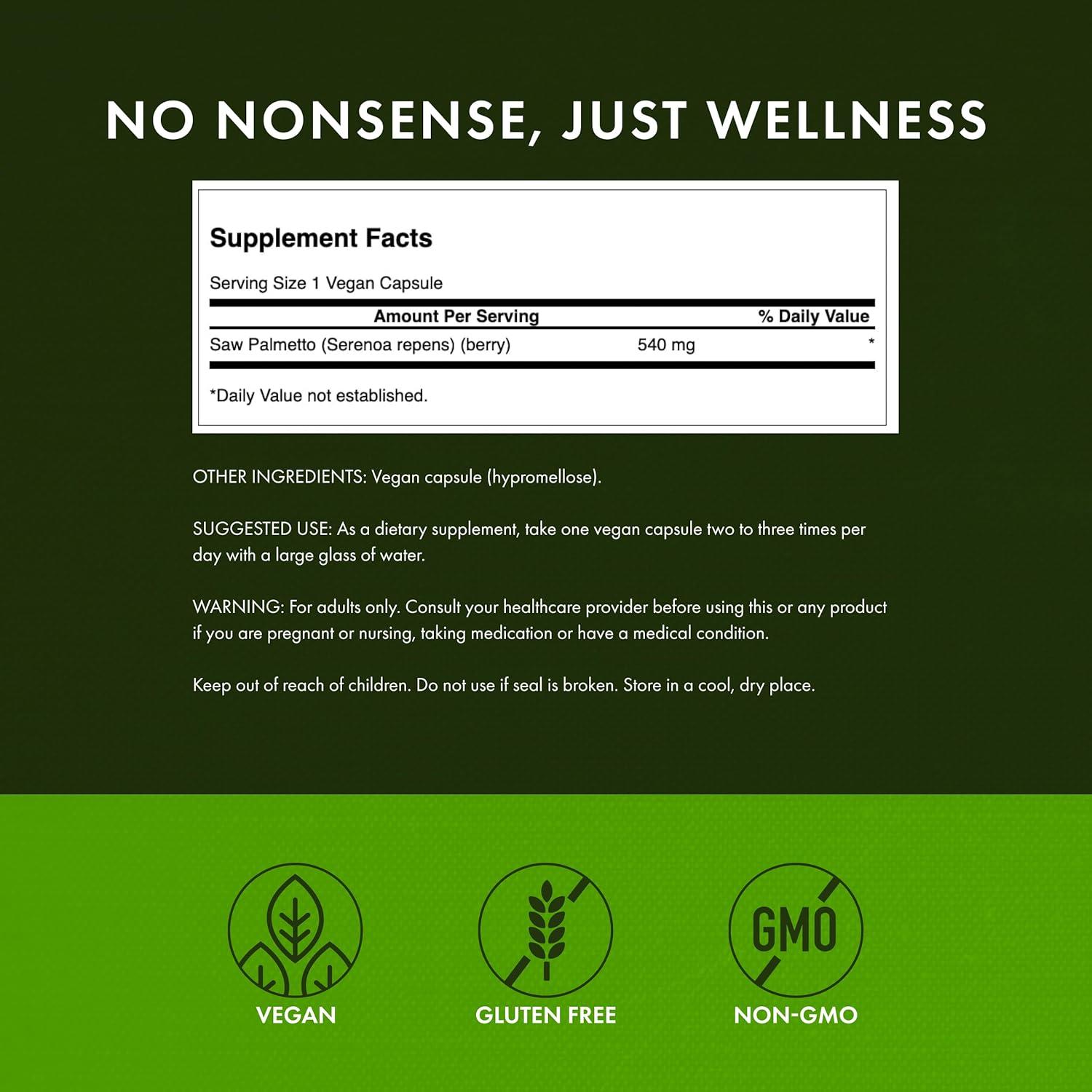 imageSwanson Saw Palmetto Herbal Supplement Promoting Male Prostate Health Support Natural Hair Supplement amp Urinary Health Support 540 mg 250 Capsules100 Count Pack of 1