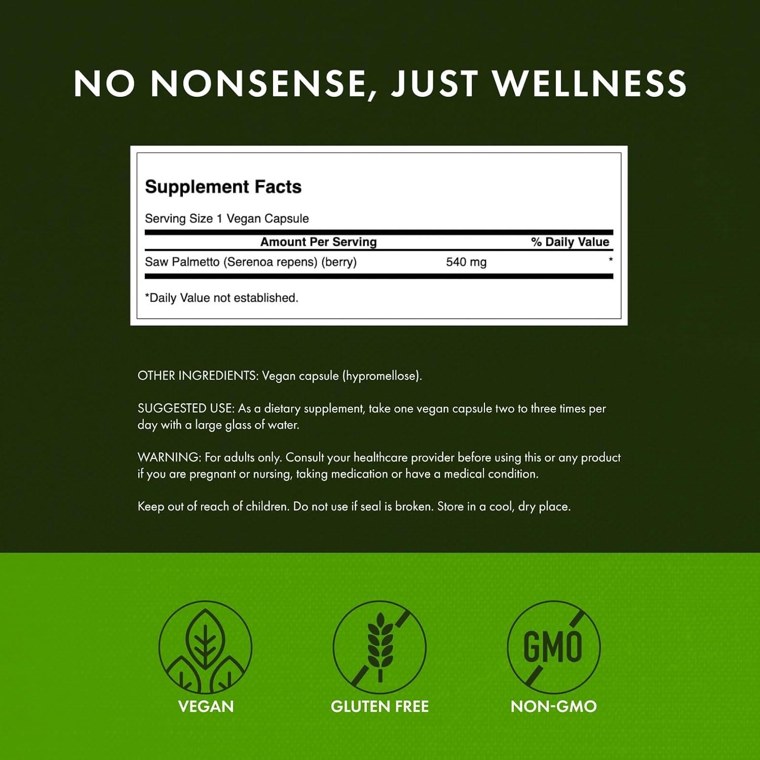 imageSwanson Saw Palmetto Herbal Supplement Promoting Male Prostate Health Support Natural Hair Supplement amp Urinary Health Support 540 mg 250 Capsules250 Count Pack of 3