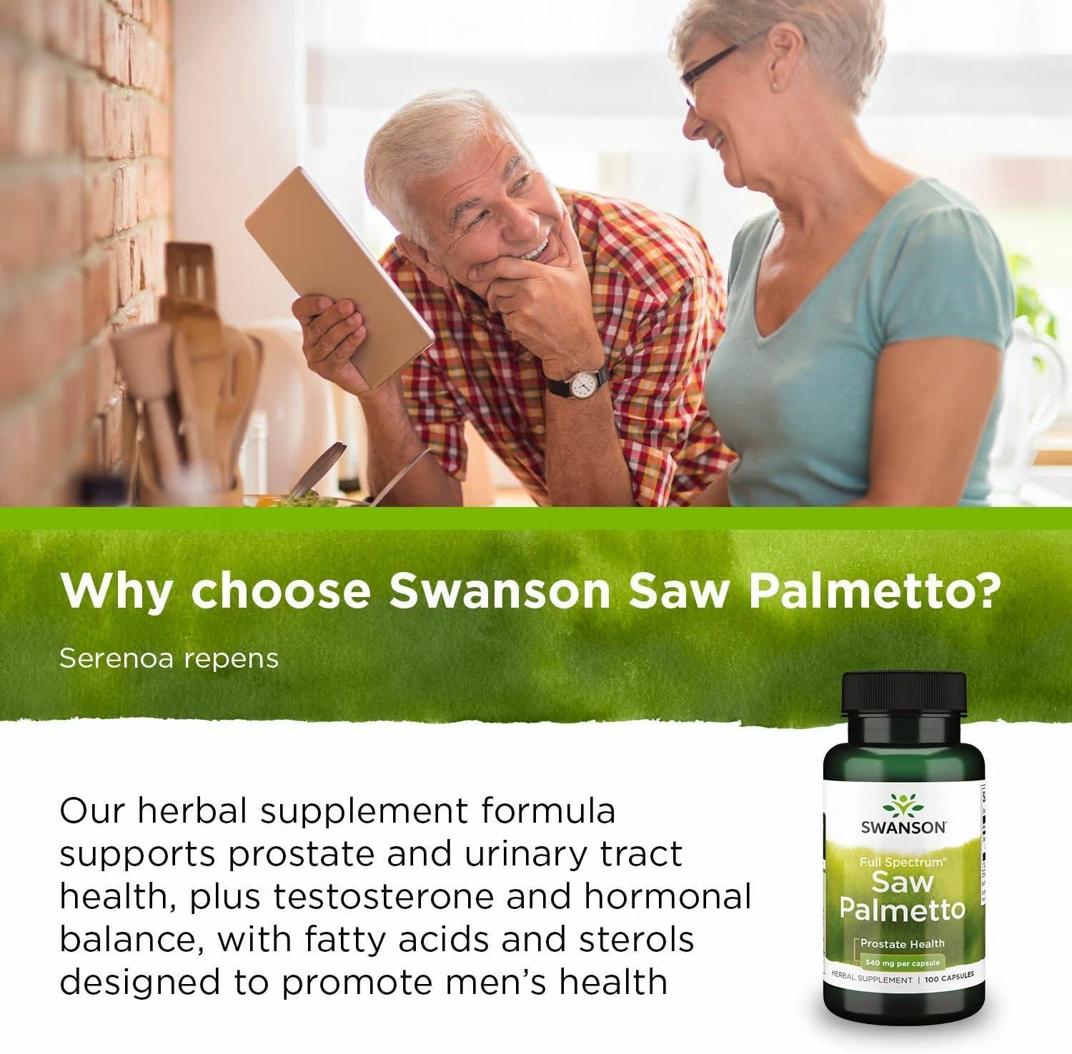 imageSwanson Saw Palmetto Herbal Supplement Promoting Male Prostate Health Support Natural Hair Supplement amp Urinary Health Support 540 mg 250 Capsules100 Count Pack of 2