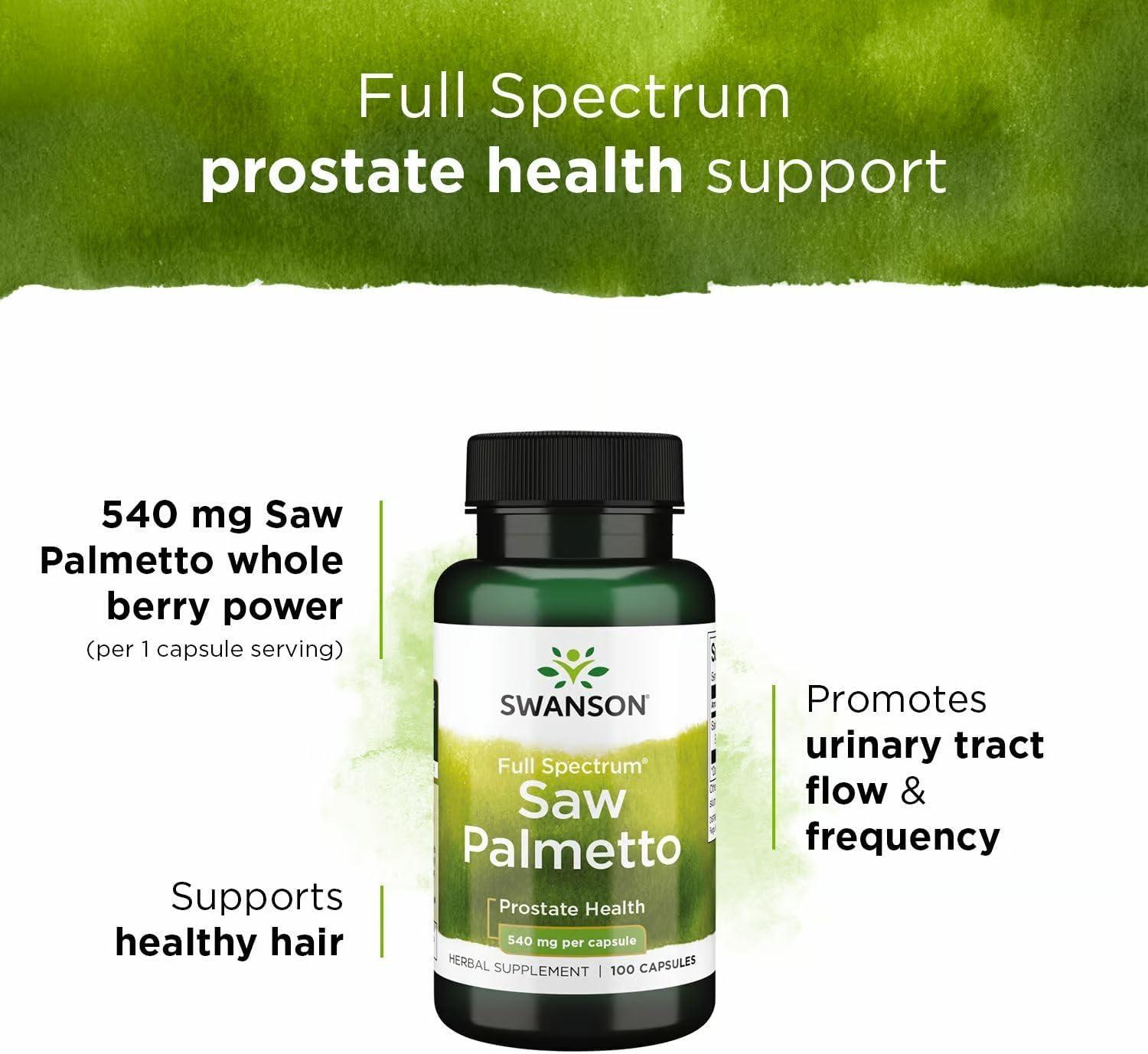 imageSwanson Saw Palmetto Herbal Supplement Promoting Male Prostate Health Support Natural Hair Supplement amp Urinary Health Support 540 mg 250 Capsules100 Count Pack of 2