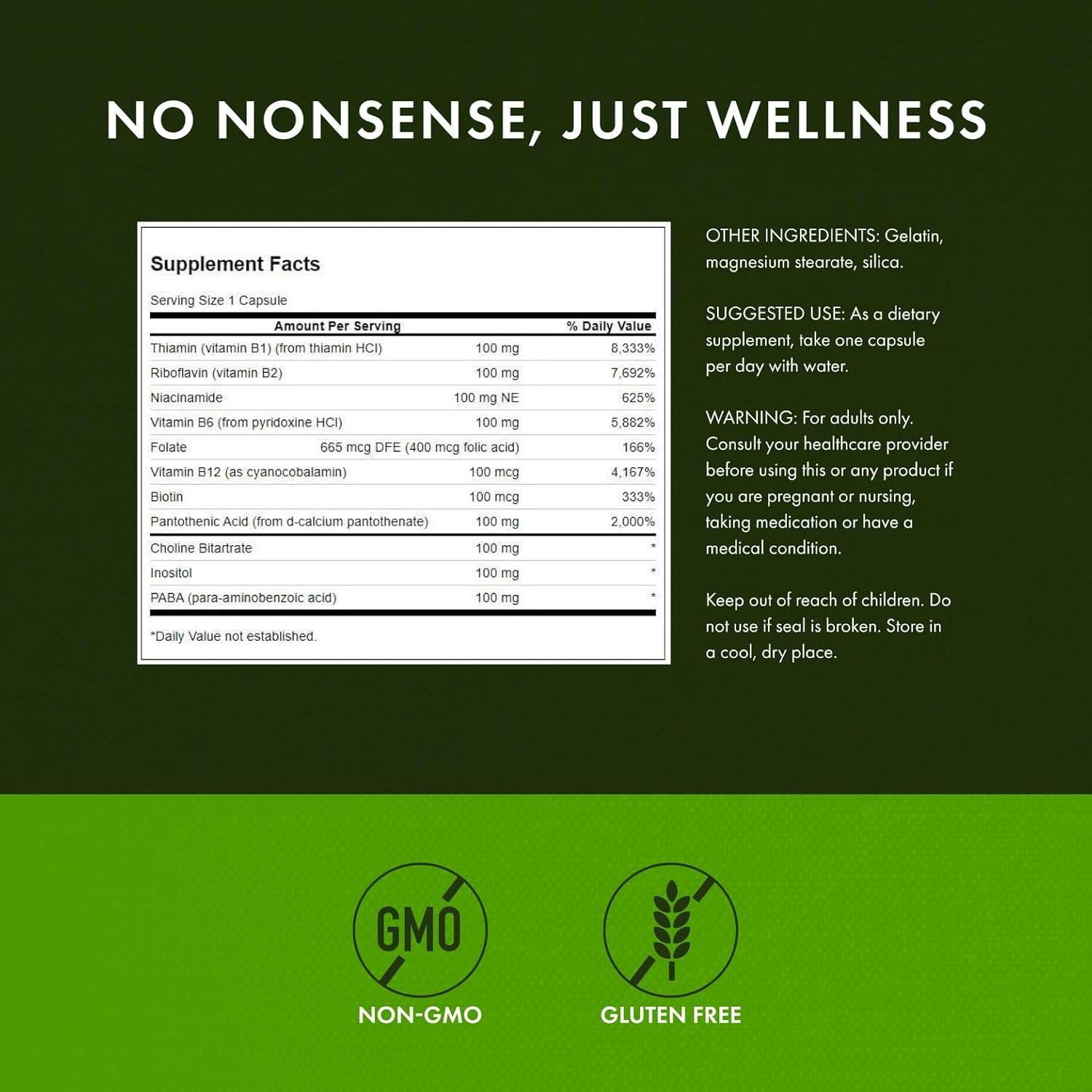 imageSwanson Vitamin B100 Vitamin Supplement Promoting Energy amp Metabolism Support High Potency Formula Supporting Heart Health Brain Health amp Nervous Function 100 Capsules