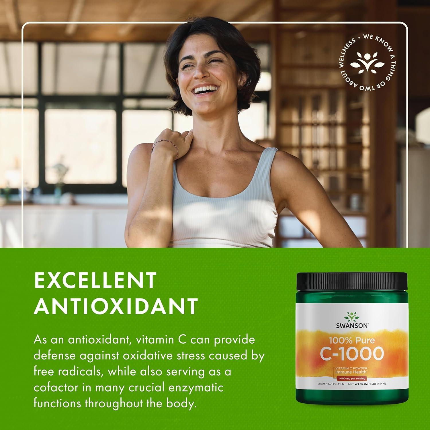 imageSwanson Vitamin C Powder 100 Pure Ascorbic Acid Immune System Support Skin Health Cardiovascular Health Antioxidant Supplement 1000 mg per Serving 1 lb 454 g16 Ounce Pack of 1