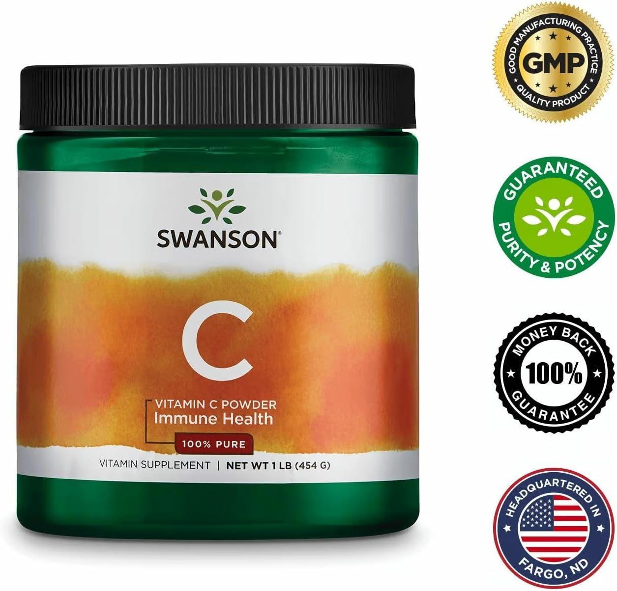 imageSwanson Vitamin C Powder 100 Pure Ascorbic Acid Immune System Support Skin Health Cardiovascular Health Antioxidant Supplement 1000 mg per Serving 1 lb 454 g16 Ounce Pack of 3
