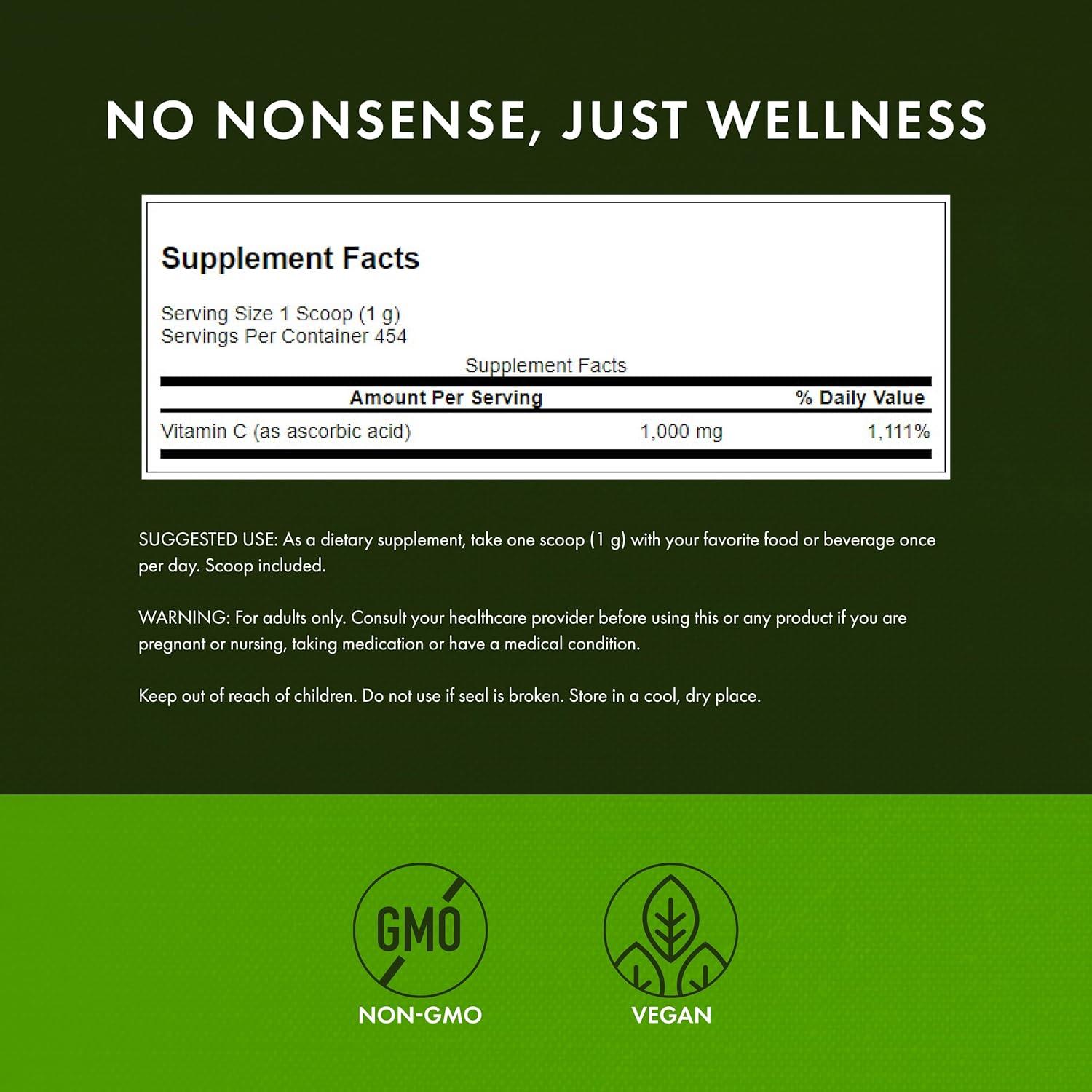 imageSwanson Vitamin C Powder 100 Pure Ascorbic Acid Immune System Support Skin Health Cardiovascular Health Antioxidant Supplement 1000 mg per Serving 1 lb 454 g16 Ounce Pack of 1