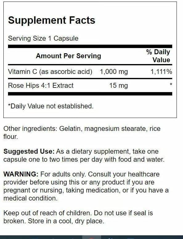 imageSwanson Vitamin C wRose HIPS Herbal Supplement Promoting Skin Health Heart Health amp Immune System Support Natural Formula Promoting Protection amp Wellness 90 Capsules 1000mg Each250 Count Pack of 3