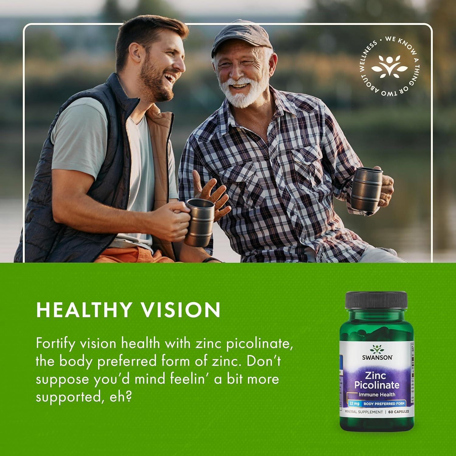 imageSwanson Zinc Picolinate Mineral Supplement Promoting Prostate Health Vision Health amp Immune Support Body Preferred Form of Chelated Zinc 60 Capsules 22mg Each60 Count Pack of 1
