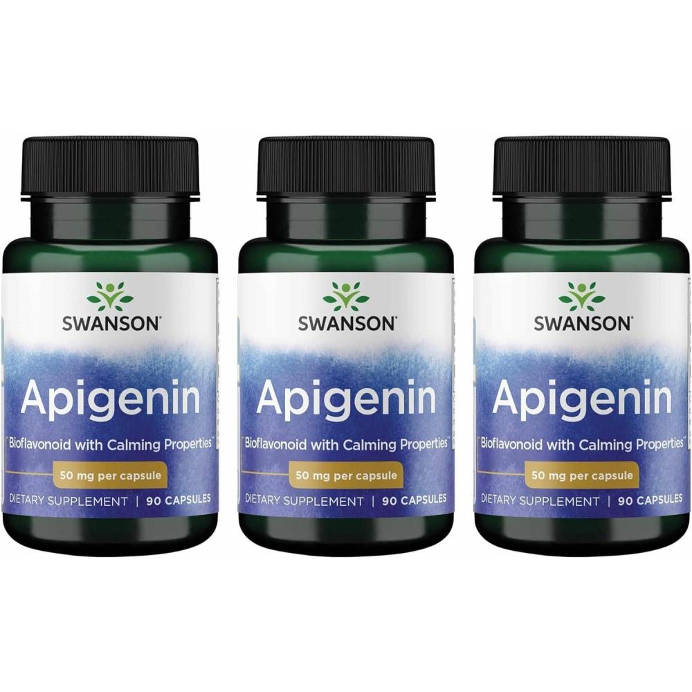 imageSwanson Apigenin Supplement 50mg Capsules 90 Count Helps Promote Sleep Stress Relief amp Overall Mens Health90 Count Pack of 3