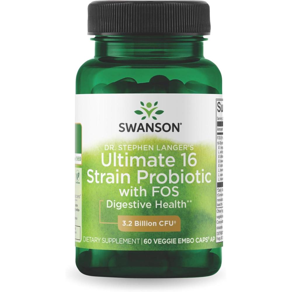 imageSwanson Dr Stephen Langers Formula  Natural Probiotic wPrebiotic FOS  16Strain Supplement Promoting Digestive Support w 32 Billion CFU per Capsule  60 Veggie Capsules60 Count Pack of 1