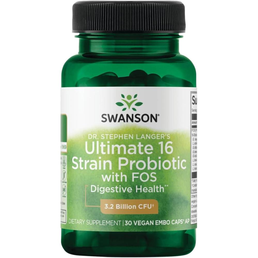 imageSwanson Dr Stephen Langers Formula Natural Probiotic wPrebiotic FOS 16Strain Supplement Promoting Digestive Support w 32 Billion CFU per Capsule 60 Veggie Capsules 2 Pack30 Count Pack of 1