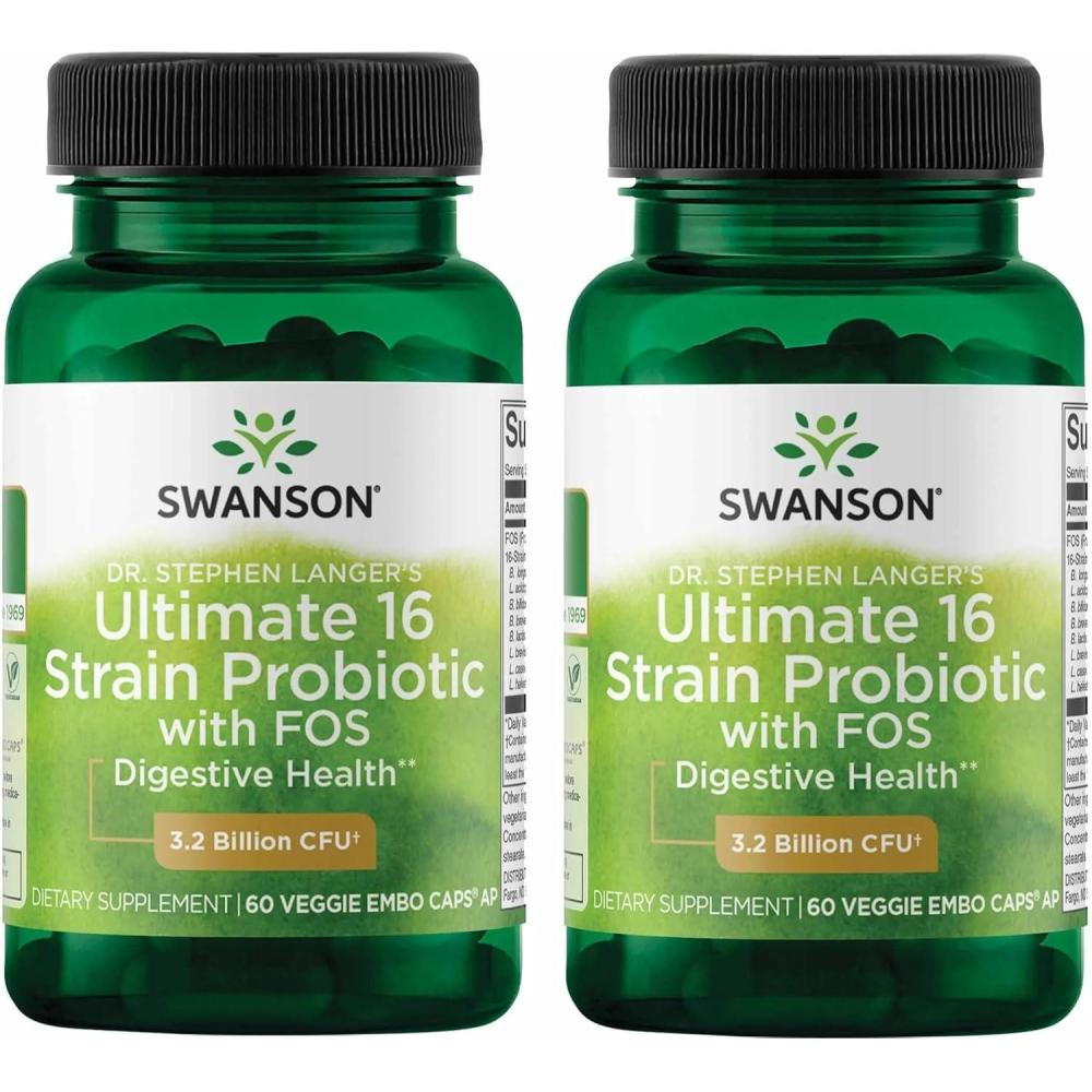 imageSwanson Dr Stephen Langers Formula Natural Probiotic wPrebiotic FOS 16Strain Supplement Promoting Digestive Support w 32 Billion CFU per Capsule 60 Veggie Capsules 2 Pack60 Count Pack of 2