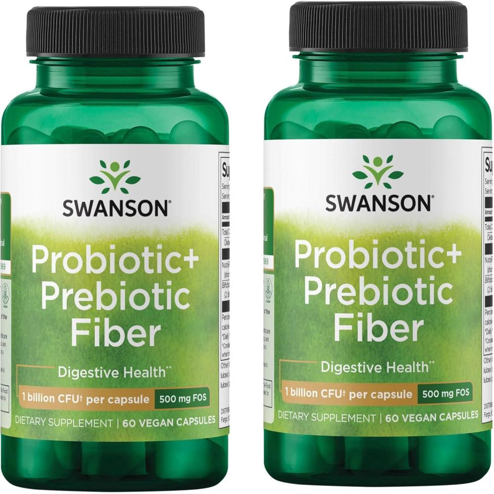 imageSwanson Prebiotic  Probiotic Fiber  Natural Supplement Promoting Digestive System amp Immune Health Support  Aids Regularity amp GI Tract Health  60 Capsules 500 Million CFU Each60 Count Pack of 2