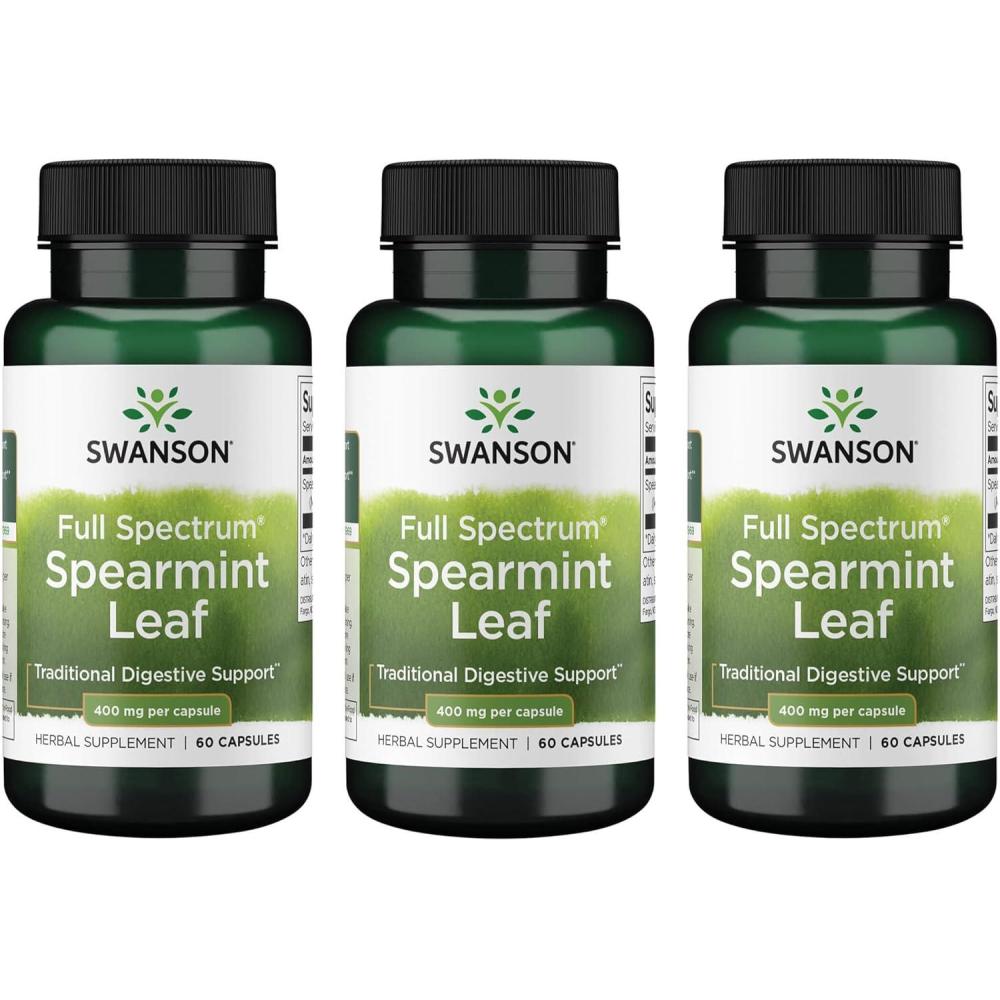 imageSwanson Spearmint Leaf Mentha Spicata  Full Spectrum Herbal Supplement Supporting Digestive Health amp Mild Stomach Issues  Natural Formula Supporting Health amp Wellness  60 Capsules 400mg Each60 Count Pack of 3