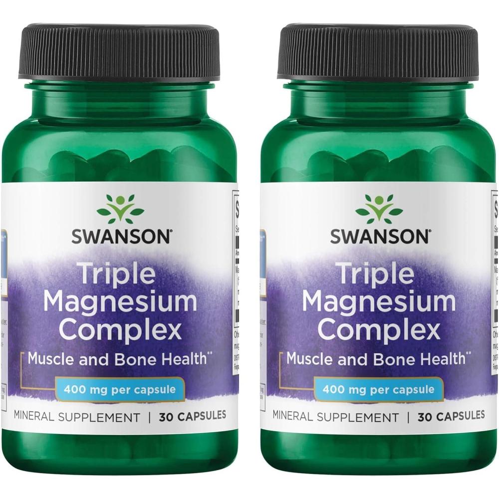 imageSwanson Triple Magnesium Complex  Magnesium Supplement for Brain Energy Bone Stress Muscle amp Sleep Support  Contains Magnesium Aspartate Citrate amp Oxide  300 Vegan Capsules30 Count Pack of 2