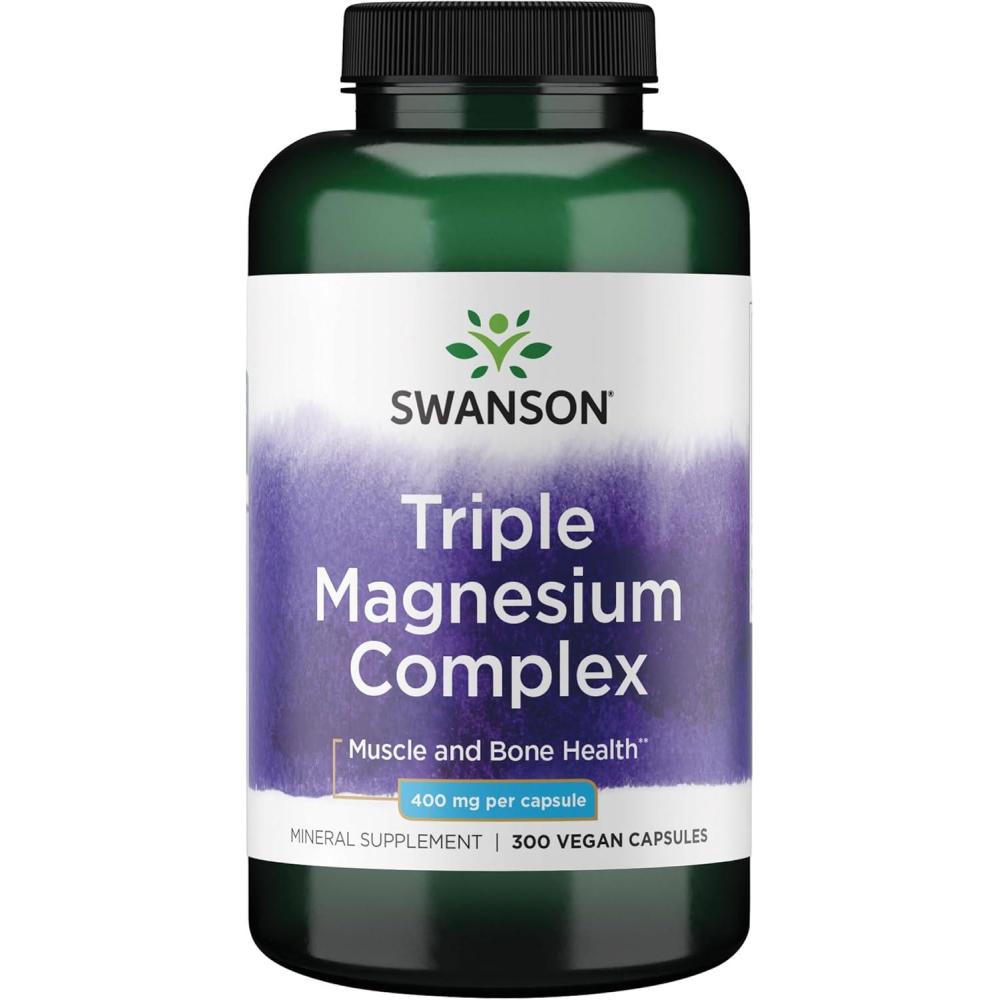 imageSwanson Triple Magnesium Complex  Magnesium Supplement for Brain Energy Bone Stress Muscle amp Sleep Support  Contains Magnesium Aspartate Citrate amp Oxide  300 Vegan Capsules300 Count Pack of 1