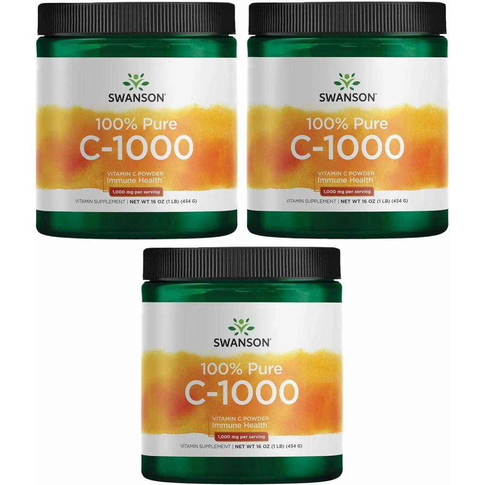 imageSwanson Vitamin C Powder 100 Pure Ascorbic Acid Immune System Support Skin Health Cardiovascular Health Antioxidant Supplement 1000 mg per Serving 1 lb 454 g16 Ounce Pack of 3