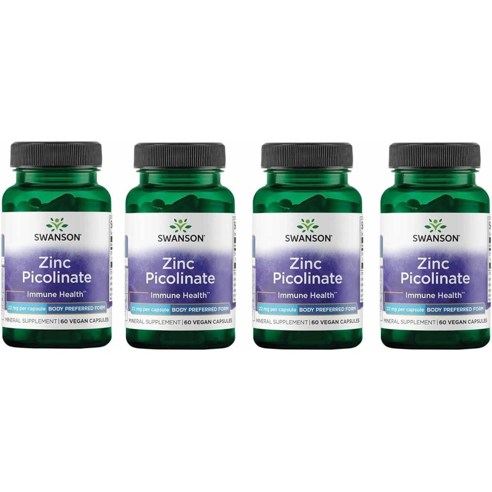 imageSwanson Zinc Picolinate Mineral Supplement Promoting Prostate Health Vision Health amp Immune Support Body Preferred Form of Chelated Zinc 60 Capsules 22mg Each60 Count Pack of 4