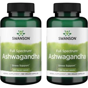 Swanson Ashwagandha Powder Supplement-Ashwagandha Root & Aerial Parts Supplement Promoting Stress Relief & Energy Support-Ayurvedic Supplement for Natural Wellness (100 Capsules, 450mg Each)(100 Count (Pack of 2))