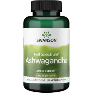 Swanson Ashwagandha Powder Supplement-Ashwagandha Root & Aerial Parts Supplement Promoting Stress Relief & Energy Support-Ayurvedic Supplement for Natural Wellness (100 Capsules, 450mg Each)(60 Count (Pack of 1))