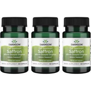 Swanson Full Spectrum Saffron (Whole Ground Stigmas)-Herbal Supplement Promoting Natural Mood Support & Stress Management – Organic Spanish Saffron Supplement-(60 Veggie Capsules, 15mg Each)(60 Count (Pack of 3))