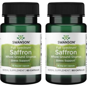 Swanson Full Spectrum Saffron (Whole Ground Stigmas)-Herbal Supplement Promoting Natural Mood Support & Stress Management – Organic Spanish Saffron Supplement-(60 Veggie Capsules, 15mg Each)(60 Count (Pack of 2))