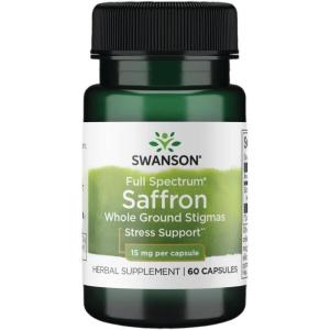 Swanson Full Spectrum Saffron (Whole Ground Stigmas)-Herbal Supplement Promoting Natural Mood Support & Stress Management – Organic Spanish Saffron Supplement-(60 Veggie Capsules, 15mg Each)(60 Count (Pack of 1))