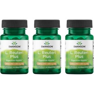 Swanson L. Reuteri Probiotic Plus w/L. Rhamnosus L. Acidophilus & FOS Prebiotic Digestive Support – Promotes Gut Health w/ 7 Billion CFU per Capsule – (30 Veggie Capsules)(30 Count (Pack of 3))