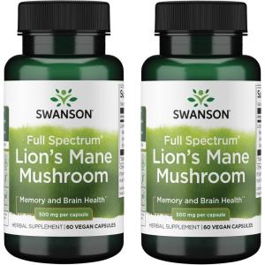 Swanson Lion’s Mane Mushroom Capsules – 500 mg Each, 60 Capsules – Herbal Supplement Supporting Cognitive Function(60 Count (Pack of 2))