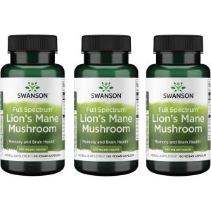 Swanson Lion’s Mane Mushroom Capsules – 500 mg Each, 60 Capsules – Herbal Supplement Supporting Cognitive Function(60 Count (Pack of 3))