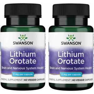 Swanson Lithium Orotate Antioxidant Mood Emotional Wellness Behavior Memory Support Supplement 5 mg 60 Veggie Capsules (Elemental Lithium)(60 Count (Pack of 2))