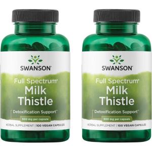 Swanson Milk Thistle – Herbal Liver Support Supplement – Natural Formula Helping to Maintain Overall Health & Wellbeing – (100 Capsules, 500mg Each) 2 Pack(100 Count (Pack of 2))