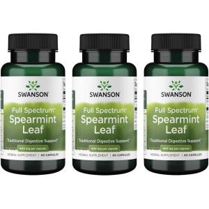 Swanson Spearmint Leaf (Mentha Spicata) – Full Spectrum Herbal Supplement Supporting Digestive Health & Mild Stomach Issues – Natural Formula Supporting Health & Wellness – (60 Capsules, 400mg Each)(60 Count (Pack of 3))