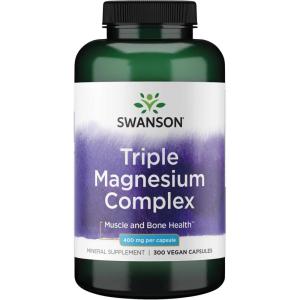 Swanson Triple Magnesium Complex – Magnesium Supplement for Brain, Energy, Bone, Stress, Muscle & Sleep Support* – Contains Magnesium Aspartate, Citrate & Oxide – 300 Vegan Capsules(300 Count (Pack of 1))