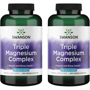Swanson Triple Magnesium Complex – Mineral Supplement – Natural Support – Featuring Citrate, Oxide & Aspartate – (300 Capsules, 400mg Each, 2 Pack)(600 Count (Pack of 1))
