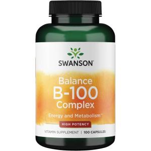 Swanson Vitamin B-100 – Vitamin Supplement Promoting Energy & Metabolism Support – High Potency Formula Supporting Heart Health, Brain Health & Nervous Function – (100 Capsules)
