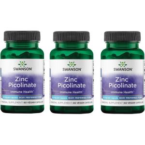 Swanson Zinc Picolinate – Mineral Supplement Promoting Prostate Health, Vision Health, & Immune Support – Body Preferred Form of Chelated Zinc – (60 Capsules, 22mg Each)(60 Count (Pack of 3))