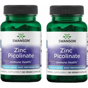 Swanson Zinc Picolinate – Mineral Supplement Promoting Prostate Health, Vision Health, & Immune Support – Body Preferred Form of Chelated Zinc – (60 Capsules, 22mg Each)(60 Count (Pack of 2))