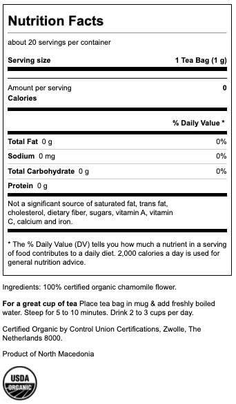 imageSwanson 100 Certified Organic Chamomile Tea 20 BagS