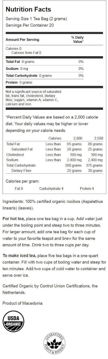 imageSwanson 100 Certified Organic Rooibos Red Tea 20 BagS