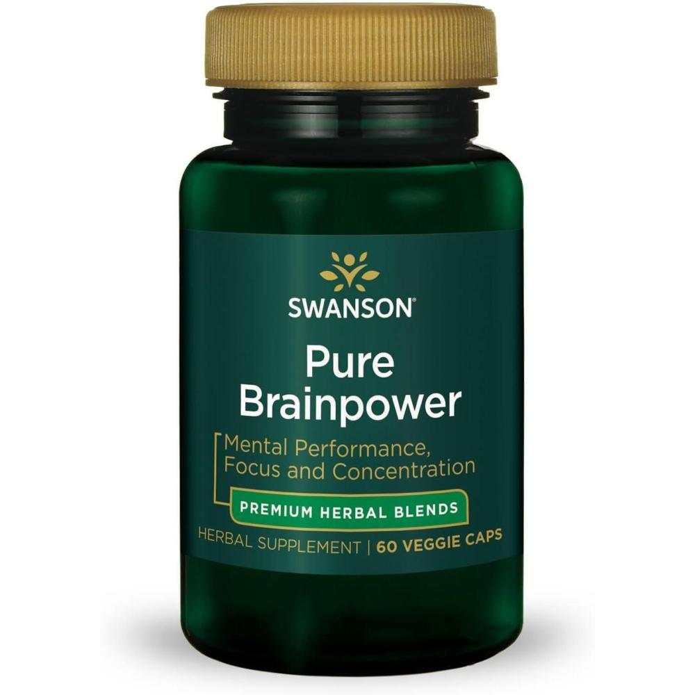 imageSwanson Pure Brainpower Brain Health Cognitive Memory Focus Support BrainDerived Neurotrophic Factor BDNF Herbal Supplement Ginkgo Biloba Bacopa Monnieri 60 Veggie Capsules Veg Caps Vegan60 Count Pack of 1