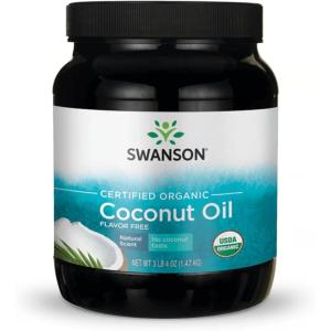 Swanson 100% Certified Organic Flavor Free Coconut Oil Cooking Baking Frying Beauty EFAs MCTs 3 lbs 6 ounces (1.53 kg) Solid Oil